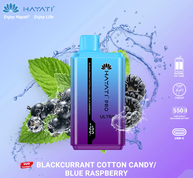 Hayati Pro Ultra 15000 puffs Vape Blackcurrant Cotton Candy / Blue Raspberry