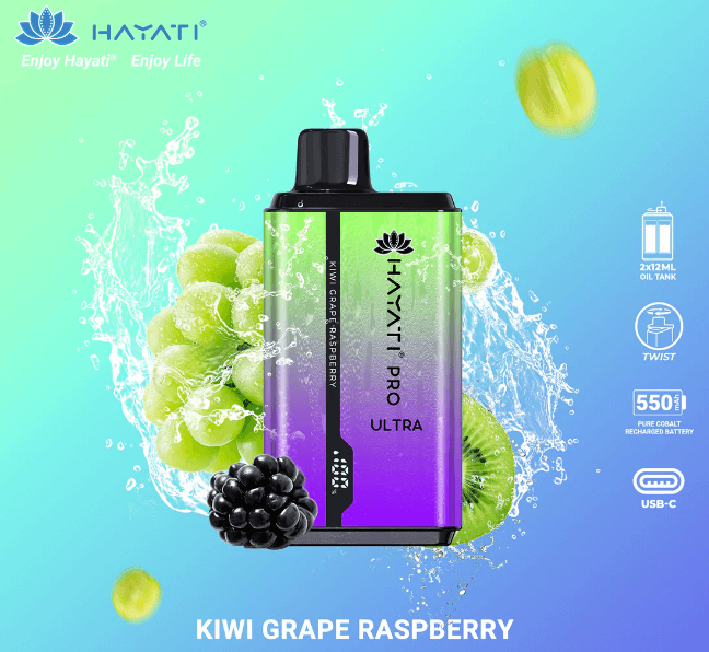 Hayati Pro Ultra 15000 puffs Vape Kiwi Grape Raspberry