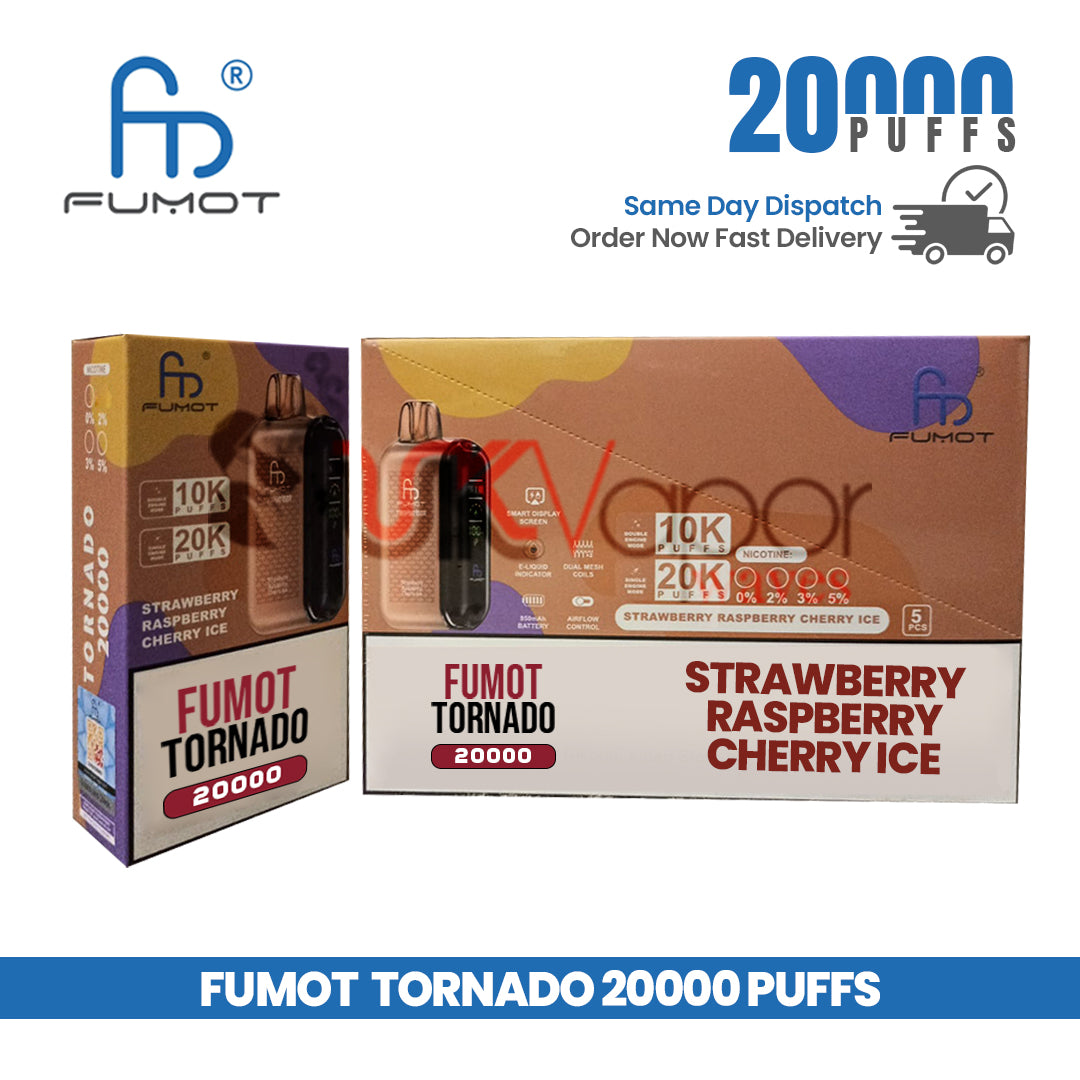 Strawberry Raspberry Cherry Ice Fumot Tornado 20,000 Puffs Vape Device