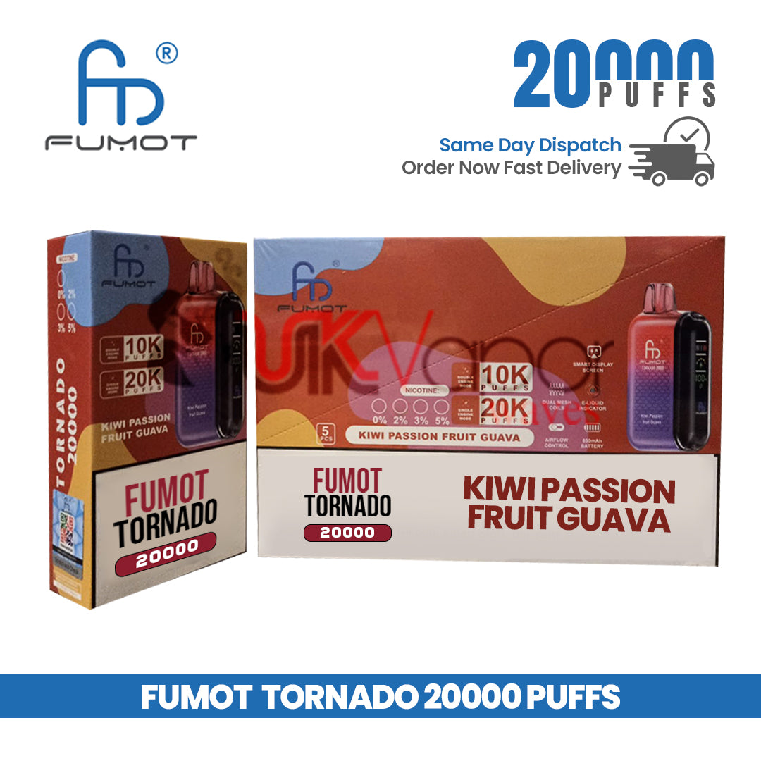 Kiwi Passion Fruit Guava Fumot Tornado 20,000 Puff Disposable Device