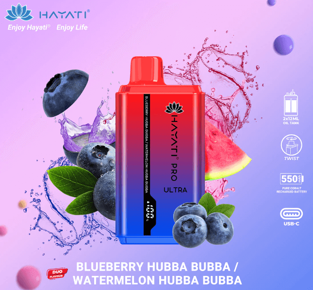Hayati Pro Ultra 15000 puffs Vape Blueberry Hubba Bubba / Watermelon H Hayati Pro Ultra 15000 puffs Vape Blueberry Hubba Bubba / Watermelon H