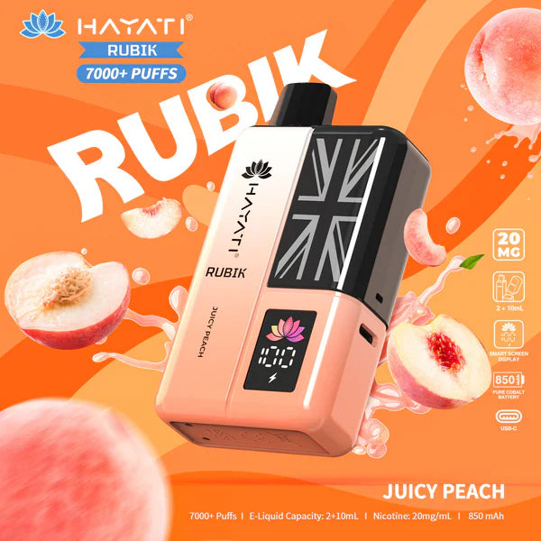 Hayati Rubik 7000. 7k Puffs Vape Kit - Lowest Price - Juicy Peach