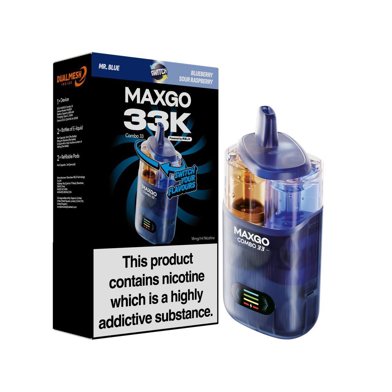 RELX Maxgo Combo 33k, 33000 Puffs Prefilled Pod Kit | UK Vapor Waves RELX Maxgo Combo 33k, 33000 Puffs Prefilled Pod Kit | UK Vapor Waves