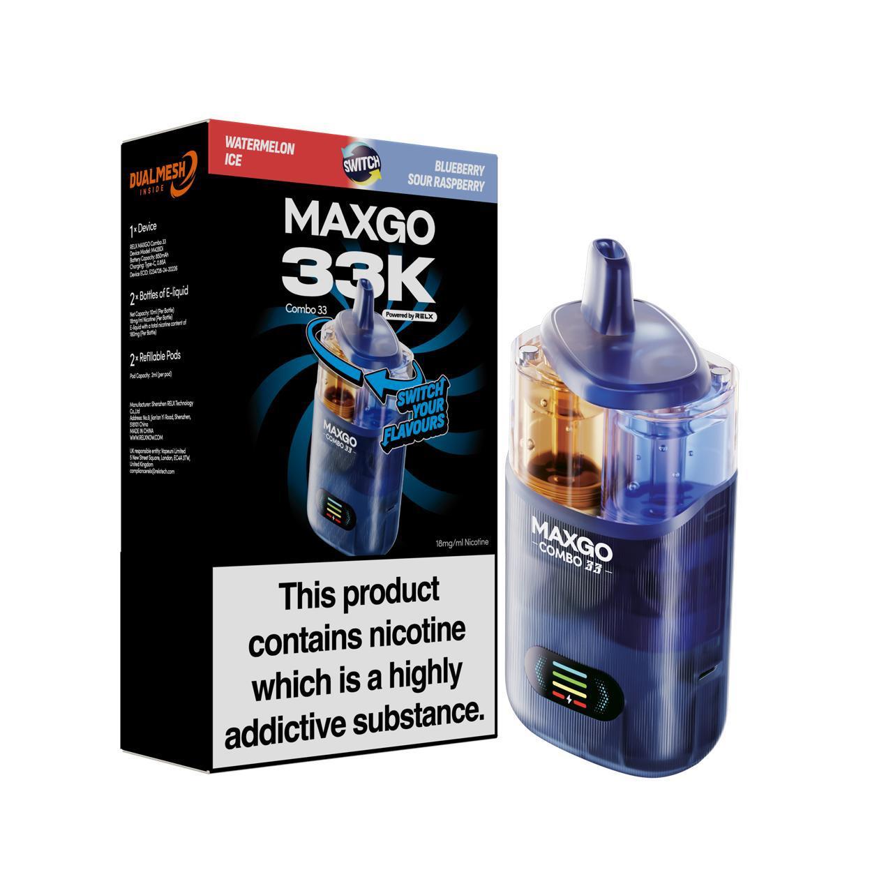 RELX Maxgo Combo 33k, 33000 Puffs Prefilled Pod Kit | UK Vapor Waves RELX Maxgo Combo 33k, 33000 Puffs Prefilled Pod Kit | UK Vapor Waves
