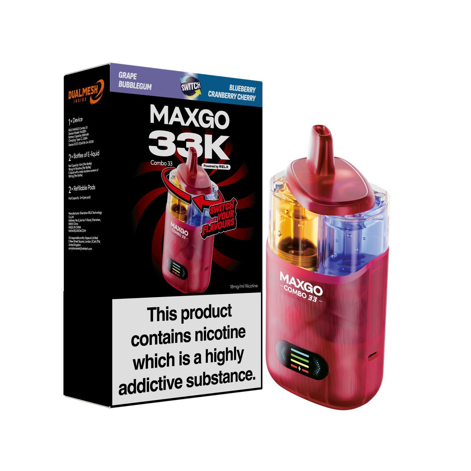 relx pods china RELX Maxgo Combo 33k, 33000 Puffs Prefilled Pod Kit