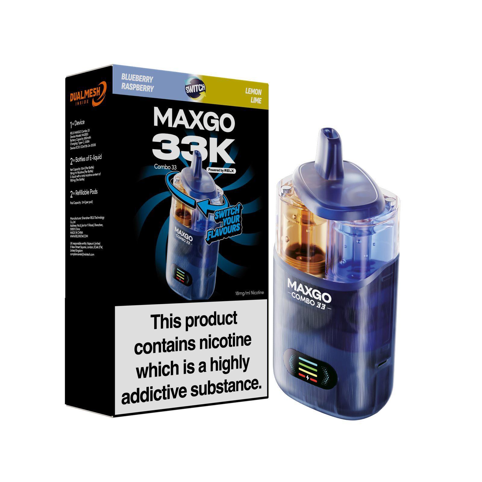 RELX Maxgo Combo 33k, 33000 Puffs Prefilled Pod Kit | UK Vapor Waves RELX Maxgo Combo 33k, 33000 Puffs Prefilled Pod Kit | UK Vapor Waves