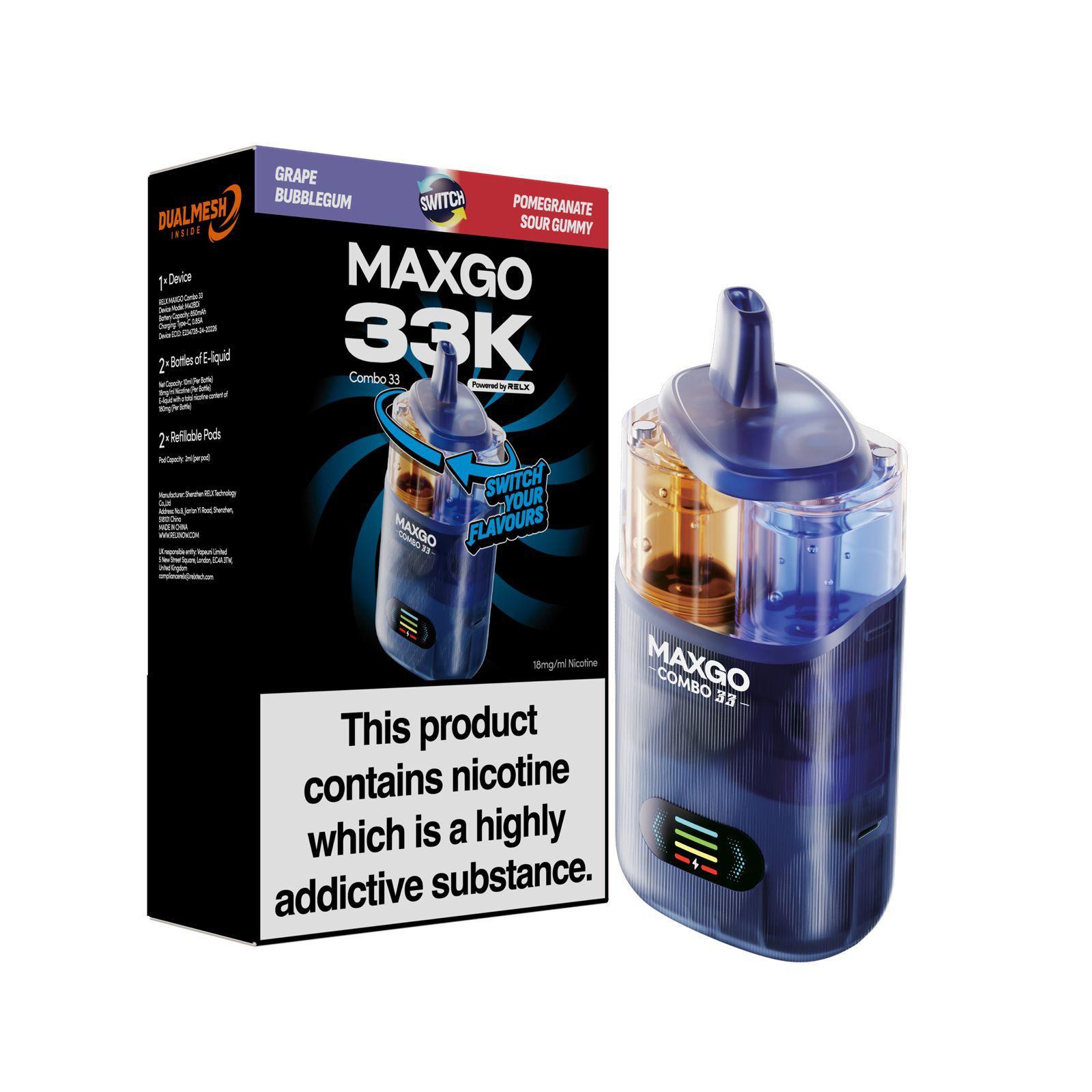 RELX Maxgo Combo 33k, 33000 Puffs Prefilled Pod Kit | UK Vapor Waves RELX Maxgo Combo 33k, 33000 Puffs Prefilled Pod Kit | UK Vapor Waves