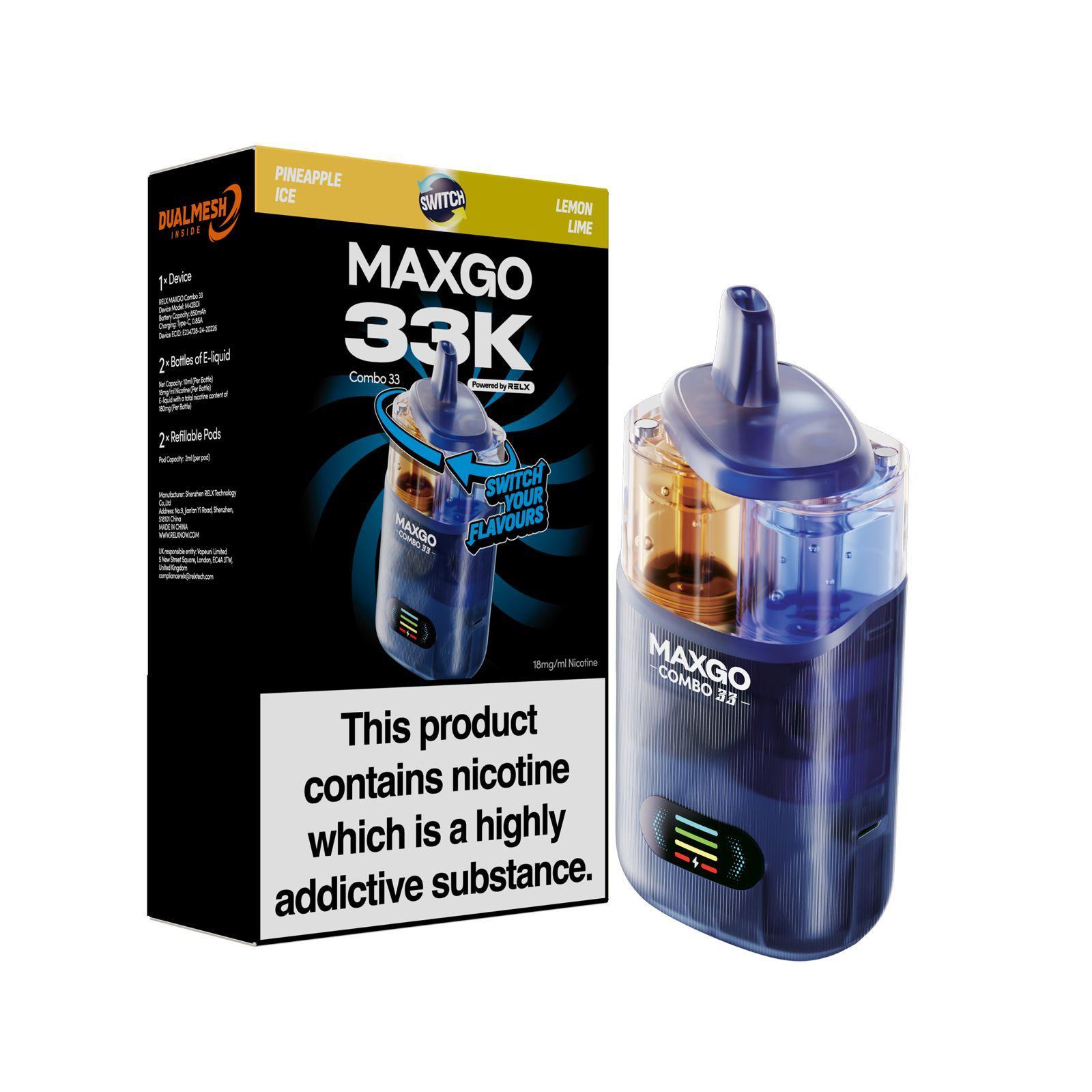 RELX Maxgo Combo 33k, 33000 Puffs Prefilled Pod Kit | UK Vapor Waves RELX Maxgo Combo 33k, 33000 Puffs Prefilled Pod Kit | UK Vapor Waves