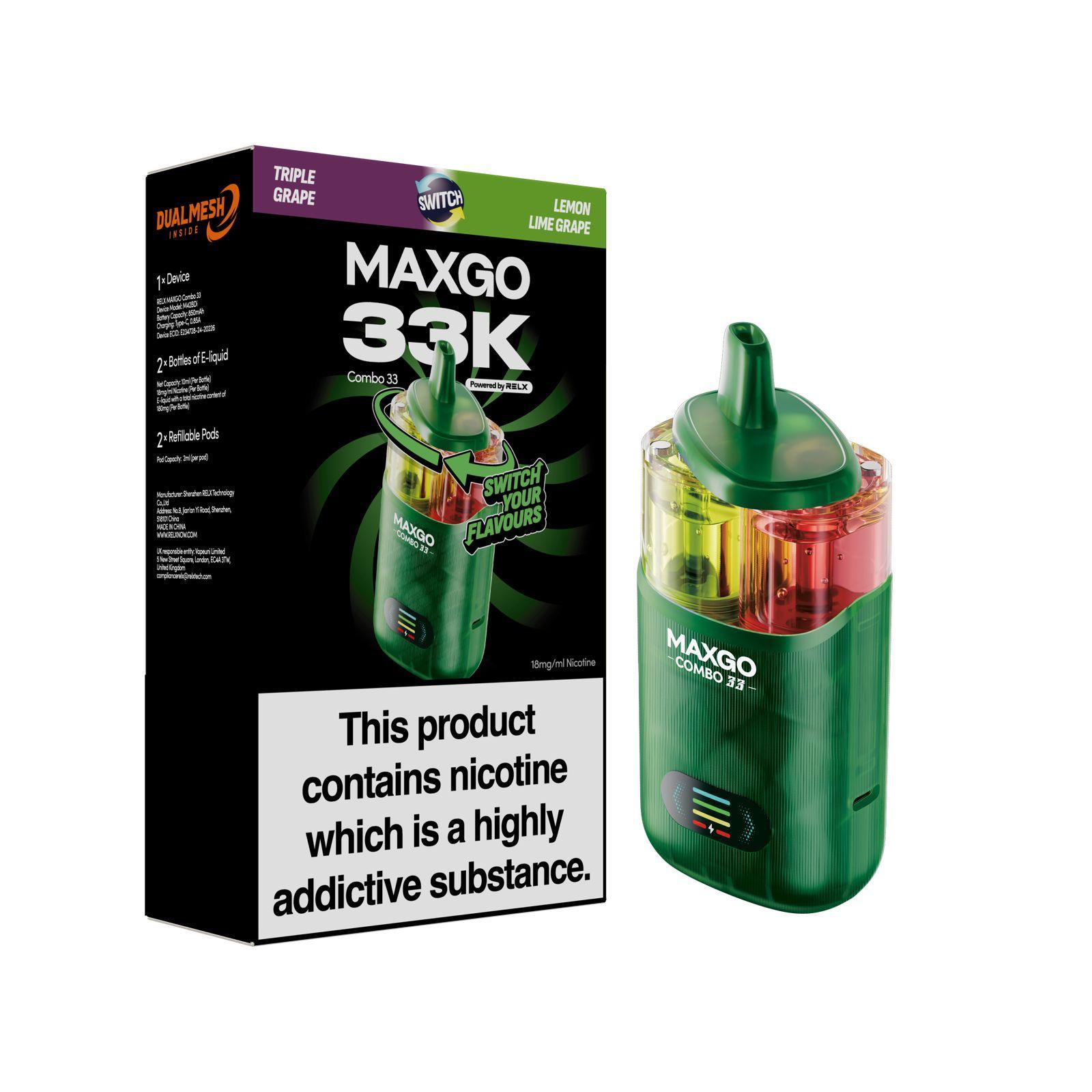 RELX Maxgo Combo 33k, 33000 Puffs Prefilled Pod Kit | UK Vapor Waves RELX Maxgo Combo 33k, 33000 Puffs Prefilled Pod Kit | UK Vapor Waves