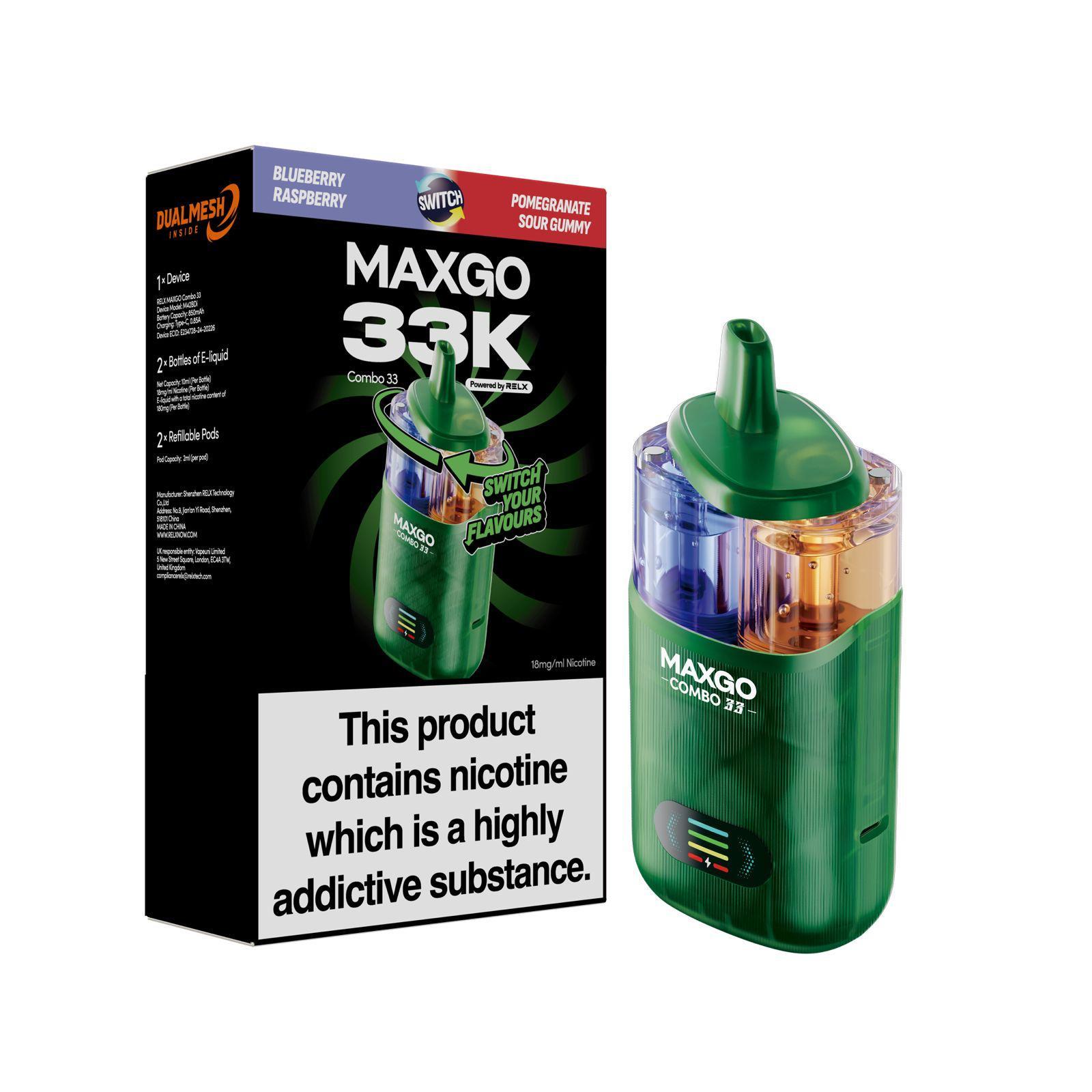 RELX Maxgo Combo 33k, 33000 Puffs Prefilled Pod Kit | UK Vapor Waves RELX Maxgo Combo 33k, 33000 Puffs Prefilled Pod Kit | UK Vapor Waves