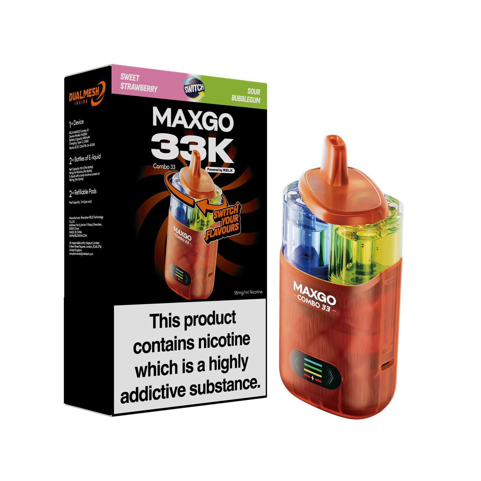RELX Maxgo Combo 33k, 33000 Puffs Prefilled Pod Kit | UK Vapor Waves RELX Maxgo Combo 33k, 33000 Puffs Prefilled Pod Kit | UK Vapor Waves