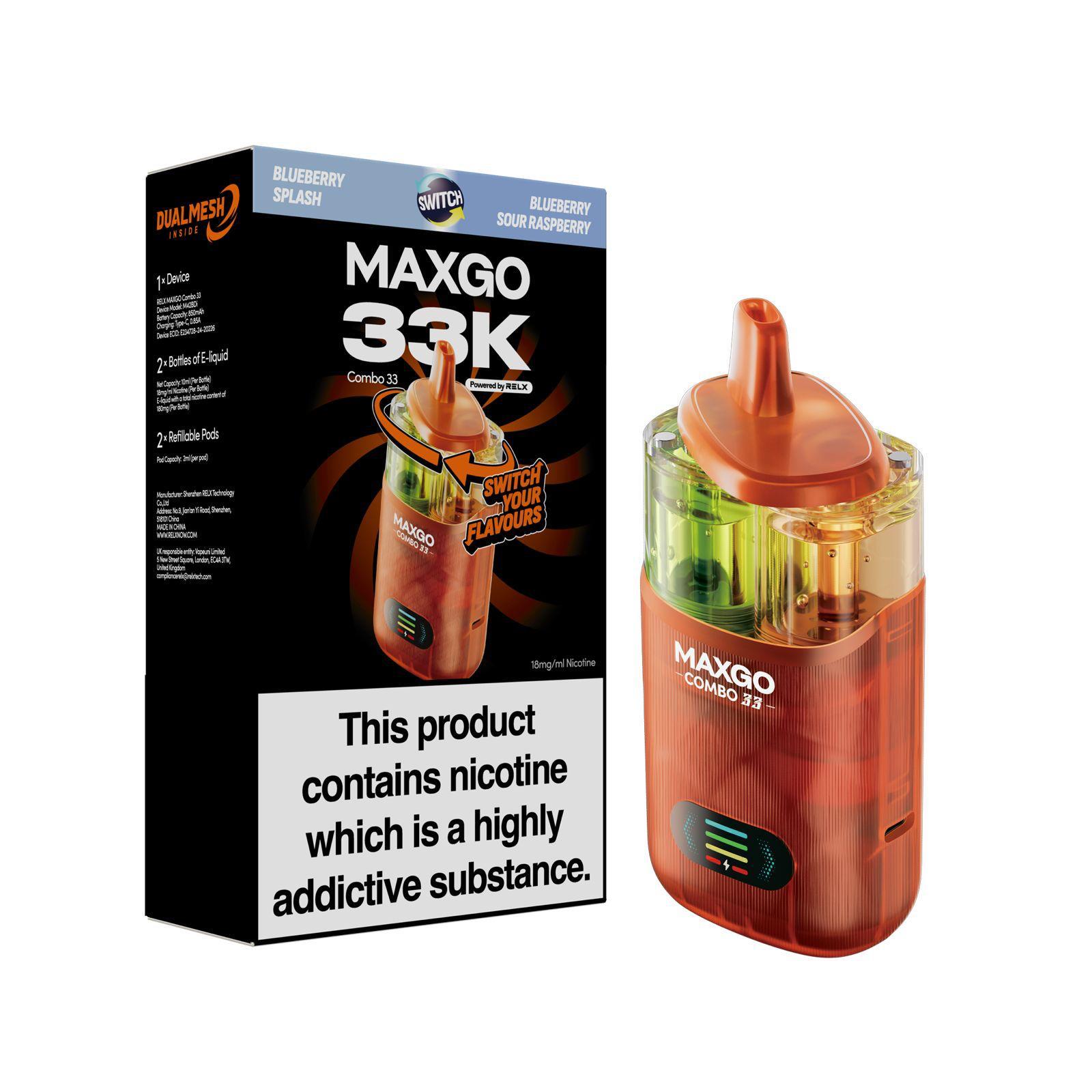 RELX Maxgo Combo 33k, 33000 Puffs Prefilled Pod Kit | UK Vapor Waves RELX Maxgo Combo 33k, 33000 Puffs Prefilled Pod Kit | UK Vapor Waves