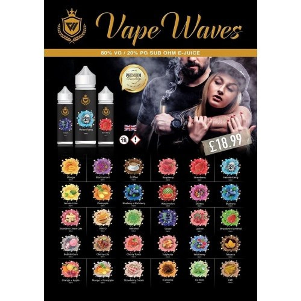 VAPEWAVES 100 ML ELIQUID – 0-MG VAPE JUICE 80/20MIX