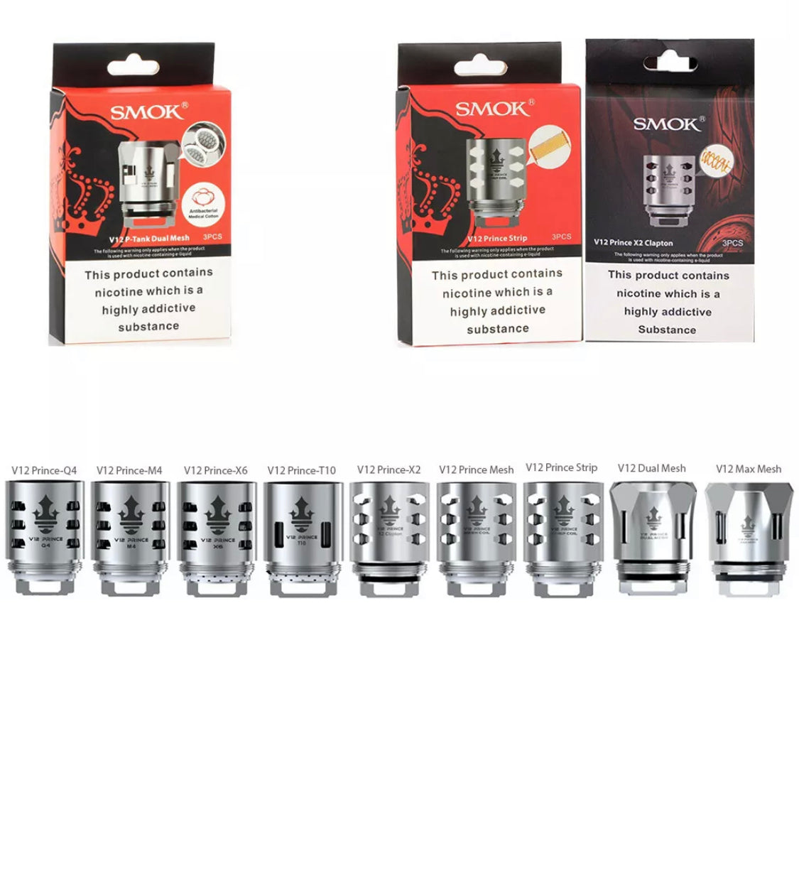 SMOK TFV12 PRINCE Coils | Q4 | M4 | X6 | T10 | DUAL, TRIPLE, MAX MESH |  P-Tank COILS
